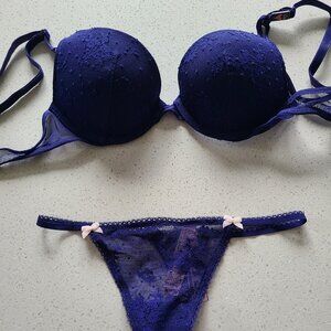 Victoria's Secret - Sexy Tee Lace Push-Up Bra & Thong - Purple - 32B / XS